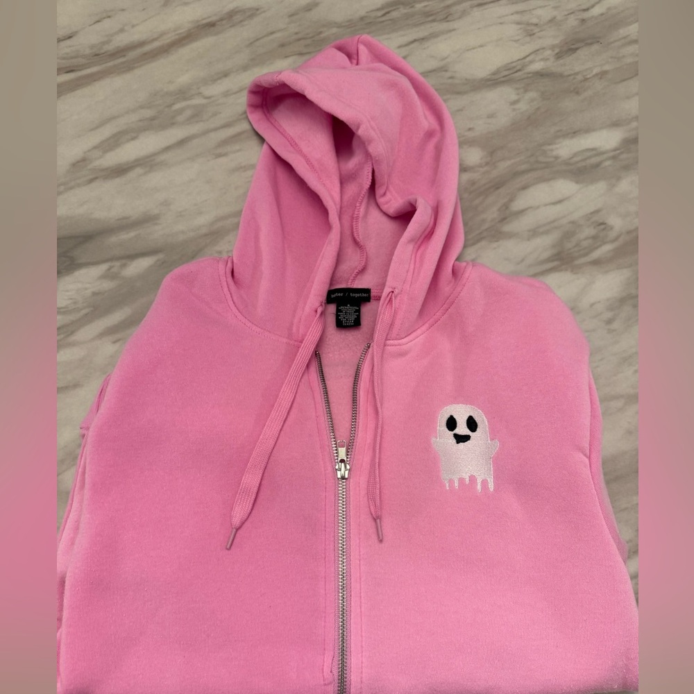 Better Together Pink Sweatshirt Hoodie With Embroidered Ghost - Picture 3 of 12